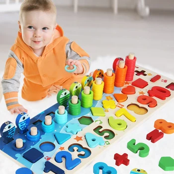 Kūdikių Montessori Matematikos Žaislai Vaikams Švietimo Mediniai Žaislai, 5 in 1 Žvejybos Skaičius Numerių Atitikimo Skaitmeninės Formos Žurnalo Valdybos Įspūdį Žaislas