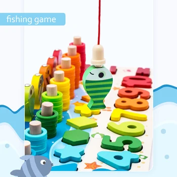 Kūdikių Montessori Matematikos Žaislai Vaikams Švietimo Mediniai Žaislai, 5 in 1 Žvejybos Skaičius Numerių Atitikimo Skaitmeninės Formos Žurnalo Valdybos Įspūdį Žaislas