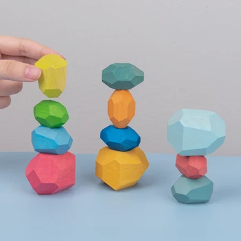Kūrybinis Medinis Jenga Kūrimo Bloką Spalvoto Akmens Švietimo Žaislai Šaltas Tonas Šiaurės Stiliaus Krovimas Žaidimas Vaikų Mediniai Žaislai