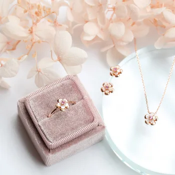 LAMOON Sakura Pakabukas Karoliai Moterų 925 Sidabro Karoliai Gamtos Pink Shell Cirkonis 18K Rose paauksuoti Fine Jewelry LMNI088
