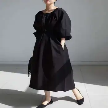 LANMREM 2020 naujų pavasario ir vasaros mados žibintų rankovėmis apvalios kaklo megztinis prarasti didelis dydis marškinėliai suknelė moterų vestido WM13701