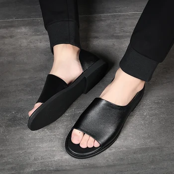 Lauko romos guminiai sandalai vyrams odos originali tuščiaviduriai batai vyras 2020 metų vasaros rankų darbo kvėpuojantis paplūdimio mens walking patogumas