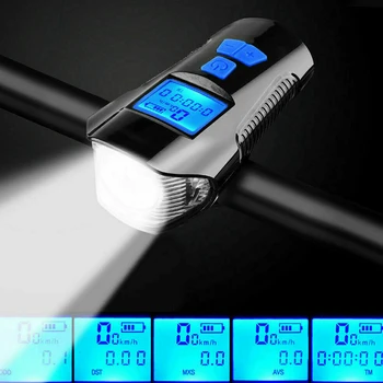 LCD Ekranas USB Įkrovimo Dviračio Priekinis Žibintas atsparus Vandeniui Dviračio Žibintuvėlis Rankenos Dviračių Žibintas W/ Ragų Greičio Matuoklis