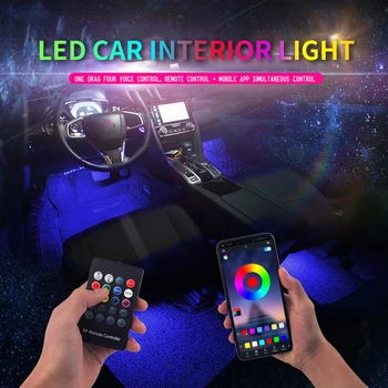 Led Automobilių Koja, Aplinkos Šviesos Su USB Žiebtuvėlis Apšvietimas Muzikos Valdymo App RGB Auto Interjero Dekoratyvinis Atmosfera Žibintai