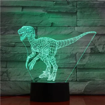 Led Dinozaurų Iliuzija Lempos Velociraptor 3D Naktį Šviesos Stalo, Stalinės Lempos, 7 Spalvų Keitimas 3D Optinė Iliuzija App Kontrolės Žibintai