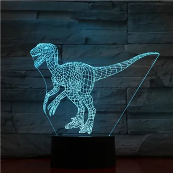 Led Dinozaurų Iliuzija Lempos Velociraptor 3D Naktį Šviesos Stalo, Stalinės Lempos, 7 Spalvų Keitimas 3D Optinė Iliuzija App Kontrolės Žibintai