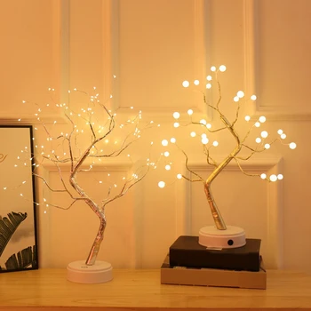 LED Miegamasis Stalo Lempa Naktį Žibintai, USB Kalėdinė Eglutė Lempos Varinės Vielos Gypsophila Medžio Stalas Šviesos Kalėdos Lova Apdaila
