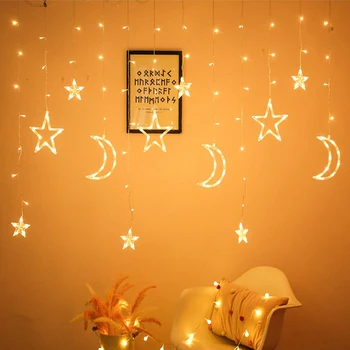 LED Star Mėnulio Lempos Pasakų Užuolaidų String Žibintai Kalėdinė Girlianda Lauko Vestuves Langų Dekoro Naujųjų Metų