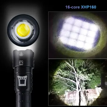 LED Įkrovimo Taktinis Žibintuvėlis Zoomable atsparus Vandeniui Žibintuvėlis, Žibintų Ourdoor Kempingas Galingas Žibintuvėlis XHP90 XHP120 XHP160