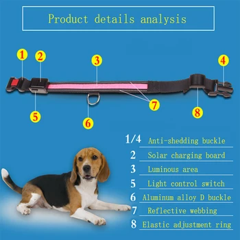 LED Šunų Antkaklis Šviesos USB Įkraunamas Saulės Įkrovimo Nailono Naminių Šunų Antkaklis Šviesos Led Šviesos Naktį Saugos Žėrintis Šunų Antkaklis USB
