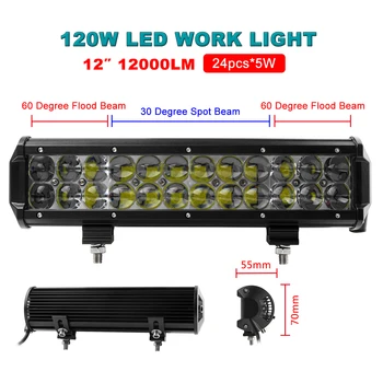 LED Šviesos Juosta 12Inch 120W LED Potvynių/Vietoje Combo Darbą Šviesos Juosta Vairavimo 4WD Sunkvežimių ATV automobilių darbą šviesos
