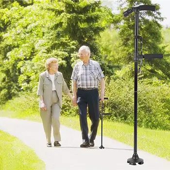 LED Žibintai Sulankstomos trekas polių Dviguba Rankena pėsčiomis klijuoti su teleskopinis Žibintuvėlis baton ramentus vyresnio amžiaus žmonės