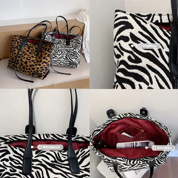 Leopard Zebra Large Tote maišą 2020 Fshion Naujas Aukštos kokybės Drobė Moterų Dizaineris Rankinės Didelės talpos Petį Krepšys