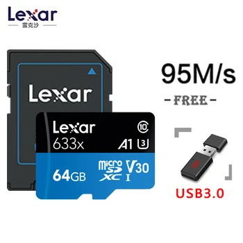 Lexar 633x Didelės Spartos Micro SD Atminties Kortelė 32GB 64GB 128GB Max 95M/s C10 256G 512G Užfiksuoti nuotykių HD įtraukti adapteris