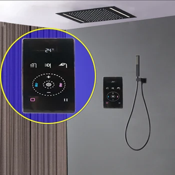 Lubų Dušas Nustatyti Black Smart Dušo Sistemose Su Termostatu Skaitmeninio Touch Control Panel 500*360MM LED Lietaus Showerhead Vonios kambarys