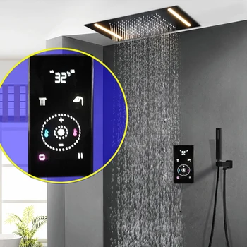 Lubų Dušas Nustatyti Black Smart Dušo Sistemose Su Termostatu Skaitmeninio Touch Control Panel 500*360MM LED Lietaus Showerhead Vonios kambarys