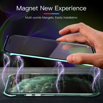 Luphie dvipusis Stiklo Magnetinės Atveju Iphone, 11 Pro Max Stiklo danga Aiškiai Atveju Iphone, 11 Pro Max Magnetas Metalo Atvejais