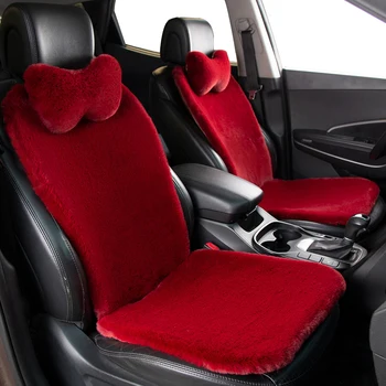 LUWU Dirbtiniais Triušio Kailio Automobilių Sėdynės Padengti Universali Dirbtinės Pliušinis Automobilių Sėdynės Pagalvėlės, Žiemą Šilta Automobilių Raudona Sėdynių užvalkalai FFSC04