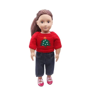 Lėlės drabužių raudona Kalėdų eglutė megztinis +juoda ziajać žaislas tinka priedai 18 colių Mergina lėlės ir 43 cm kūdikių lėlės c295