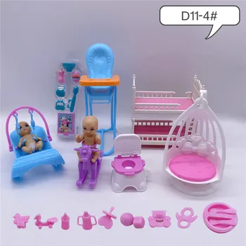 Lėlės lėlės priedai, vaikų žaislų pakuotė = kūdikių lova + baby supamoji kėdė, + valgomasis kėdė + valgomieji geriausių dovanų mergaitėms