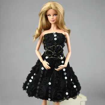 Lėlės Nėrinių Suknelė Barbie Lėlės Rožių Gėlių Juoda Maža Suknelė vakarinę Suknelę Drabužius 1/6 BJD Doll Dovana Lėlės Priedai