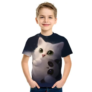 Madingas 3D Gyvūnų Naminių Kačių Print T-shirt Vaikai Harajuku Stiliaus Top marškinėliai Berniukas/Mergaitė Apvalios Kaklo trumpomis Rankovėmis T-shirt