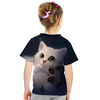 Madingas 3D Gyvūnų Naminių Kačių Print T-shirt Vaikai Harajuku Stiliaus Top marškinėliai Berniukas/Mergaitė Apvalios Kaklo trumpomis Rankovėmis T-shirt
