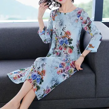 Mados 2021 m. Vasaros Suknelė Moterų trumpomis Rankovėmis O-kaklo Spausdinti Šifono Suknelė Plius Dydžio elegantiškas Ponios Šalies Sundress x609