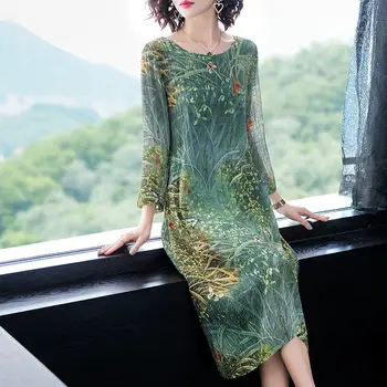 Mados 2021 m. Vasaros Suknelė Moterų trumpomis Rankovėmis O-kaklo Spausdinti Šifono Suknelė Plius Dydžio elegantiškas Ponios Šalies Sundress x609