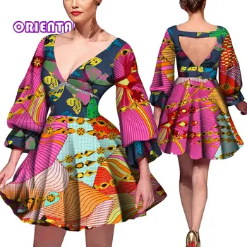 Mados Afrikos Suknelės Moterims Seksualus Backless V-kaklo Afrikos Print Dress-line Kelio ilgis Ankara Suknelė už Šalis WY5925