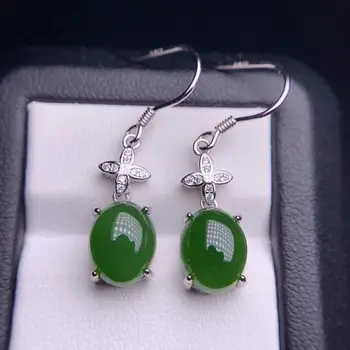Mados Green Jade tabaluoti auskarai su kabliu moterims sidabro papuošalai gražus jade geras amatas būti skirtingi