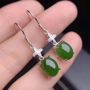 Mados Green Jade tabaluoti auskarai su kabliu moterims sidabro papuošalai gražus jade geras amatas būti skirtingi