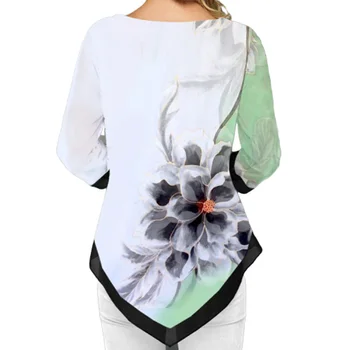 Mados Gėlių Spausdinti Marškinėliai Ilgomis Rankovėmis Moterims Summer Tee Marškinėliai Didelis Dydis Atsitiktinis Ilgai Tshirts Skaitmeninis Spausdinimas Camiseta Mujer