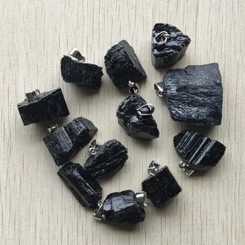 Mados Natūralus juodas turmalinas akmenys netaisyklingos formos pakabučiai už karoliai, papuošalai priėmimo 12pcs/daug didmeninės nemokamas pristatymas