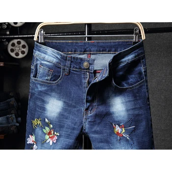 Mados Streetwear vyriški Džinsai Skinny Sunaikinta Ripped Jeans Skaldytų Punk Kelnes Siuvinėjimo Džinsai Vyrams