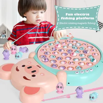 Magnetas Elektroninis Sukasi Žvejybos Žaidimas Interaktyvių mokomųjų Žaislų Rinkinys su 45 Žuvies 2 meškerės Muzikos, skirtos Kūdikiams, Vaikams, Dovanų