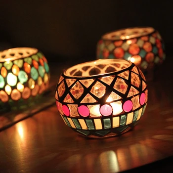 Maroko Mozaika, Stiklo, Žvakių Laikiklis Romantiška Vakarienė Žvakių Šviesoje Žvakidė Namų Stalo Apdailos