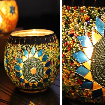 Maroko Stiliaus Žvakių Laikiklis Rankų Darbo Mozaika, Romantiška Vakarienė Žvakių Šviesoje Vestuves Žvakė, Lempa, Namų Puošybai Šviestuvai