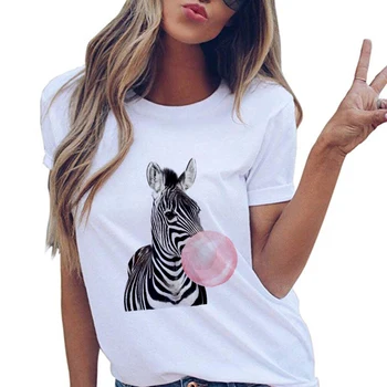 Marškinėlius Juokinga gyvūnų Spausdinti Viršūnes Moterų Drabužių Plonas Skirsnio marškinėliai Moterims Harajuku Balta Naujas Vasaros T-shirt Femme Trumpas Rankovės