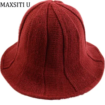 MAXSITI U Kieta vata, sumaišytus mezgimo kibirą žvejys skrybėlės moterų rudenį ir žiemą derliaus šiltos kepurės