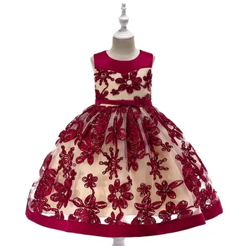 Mažmeninės Prekybos Baby Girl Elegantiškas Inscenizacija Šalis Suknelė Vaikai Mergina Kalėdų Vestuvių Suknelė Siuvinėjimas, Gėlių Mergaitės Suknelė L5052