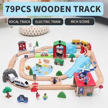 Mediniai Elektrinių Traukinių Geležinkelių Automobiliu Nustatyti Magnetinio Automobilių Dėlionės Blokai Sumontuotos kelių Medinių Geležinkelio Žaislas Vaikų Dienos Dovanų