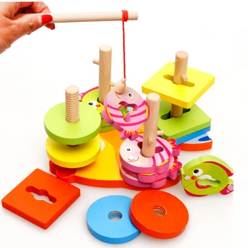 Mediniai Matematikos Žaislai Montessori Švietimo Žaislai Vaikams Žvejybos Žaidimai, Nustatyti Geometrijos Stacker Rūšiavimo Kūdikių Ankstyvojo Mokymosi Žaislas 2018