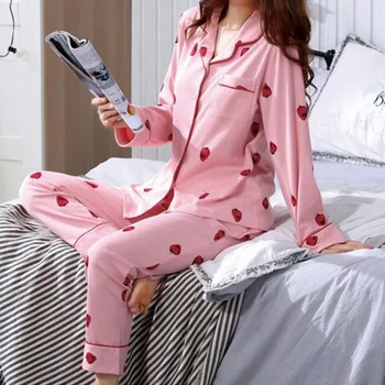 Medvilnės Pižama 2vnt Nustatyti Moterų Sleepwear Pavasario Vasaros Spausdinti ilgomis Rankovėmis naktiniai drabužiai Moterų Homewear Plius Dydis Pijama Mujer 2XL