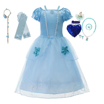Mergaitė Princesė Kostiumai Mergaitė Mėlyna Gėlių Šalis Suknelė Vaikams Kalėdų Cosplay Rella Suknelė Išgalvotas Komplektai Mergaitėms, 2-8 Metų