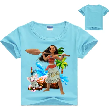 Mergaičių drabužius 2018 vaikams drabužių moana marškinėliai vasaros top merginos viršūnės baltos viršų Medvilnės trumpomis Rankovėmis marškinėliai Drabužius