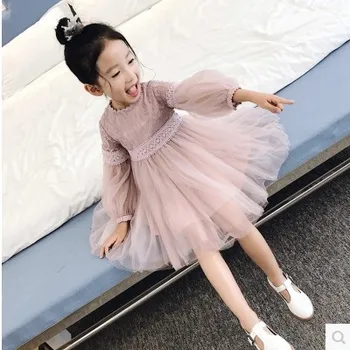 Mergaičių suknelė ilgomis rankovėmis princesė dress 2019 vaikų rudens suknelė princesė nėrinių dideles vaikų suknelė vaikams