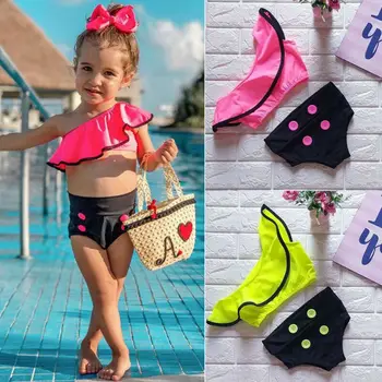 Mergina maudymosi Kostiumėliai 2020 Bamblys Baby Girl Bikini Išjungti Peties Pynimas maudymosi kostiumėlį, maudymosi Kostiumėliai, Paplūdimio 2-6Y