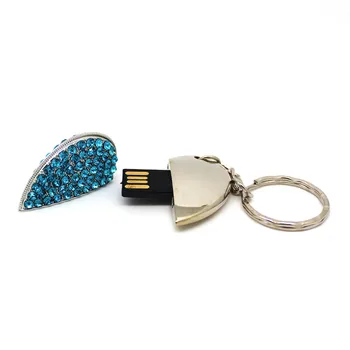 Metalo plonas Kristalų širdyje, Diamond Key Chain, USB 2.0 Flash Drive 4GB 8GB Flash U Disko Atminties kortelė 16GB 32GB 64GB Pendrive