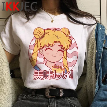 Mielas Anime Sailor Moon Usagi Juokingas Animacinių filmų T-shirt Moterims, Harajuku Ullzang Kawaii Marškinėliai Estetinės Marškinėlius Grafinis Viršuje Tee Moteris